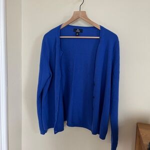 Lands end womens large COBALT ROYAL BLUE EVERYDAY Cardigan Sweater 100% CASHMERE
